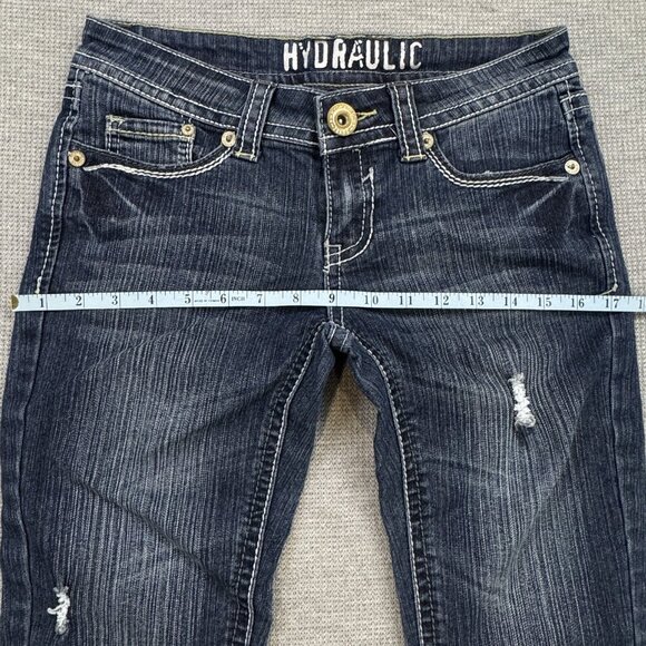 Hydraulic Womens Blue Distressed Denim Capri Jeans Low Rise Straight Size 5/6 - Picture 8 of 12
